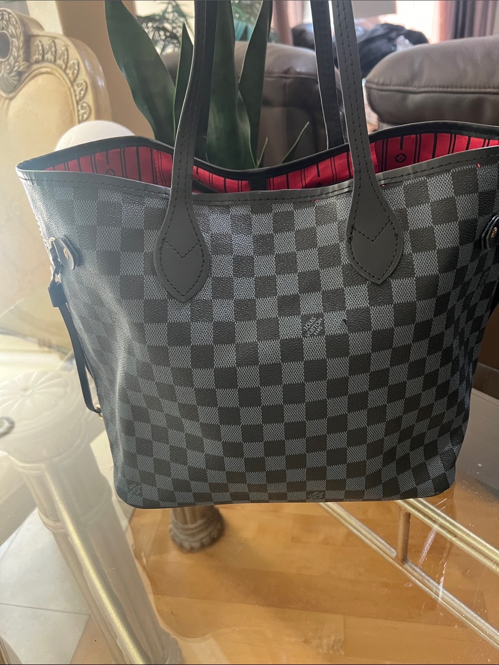 Designer- style  Black Checkered Tote Bag